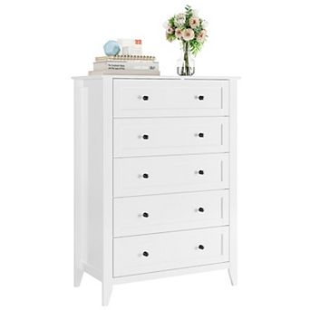 5 Chest Of Drawer Dresser Modern Tall Nightstand With Deep Drawers And Nickel Round Handle Wood