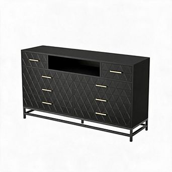 Modern Black Bedroom Dresser With 8 Deep Drawers Large Dresser for 55” TV Stand