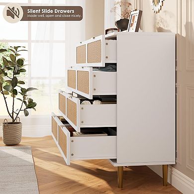 Tall 8-Drawer Rattan Dresser with Deep Storage Wide Top Wooden Material Space Saving
