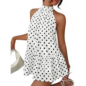 Womens Halter Back Tie MIni Dress Summer A Line Polka Dot Ruffle Flowy Vacation Party Short Sundress