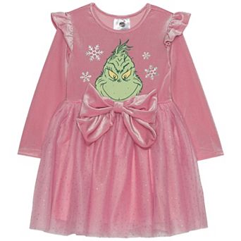 Baby & Toddler Girl The Grinch Long Sleeve Velour Dress