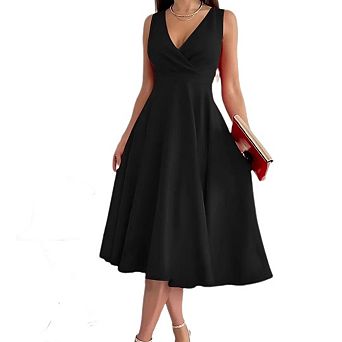 Women's V Neck Wrap Sleeveless Tank Sundress Flowy Summer Casual Beach Holiday Dress