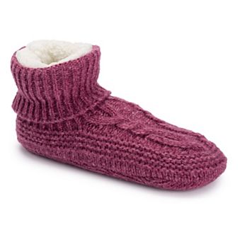 MUK LUKS Women's Fold Over Cuff Sweater Knit Bootie Slippers