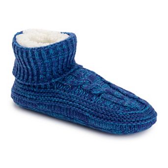 MUK LUKS Women's Fold Over Cuff Sweater Knit Bootie Slippers