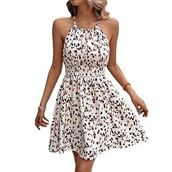 Women's Halter Sleeveless Cami Short Dress Vibrant All Over Print Summer Daily Sundress