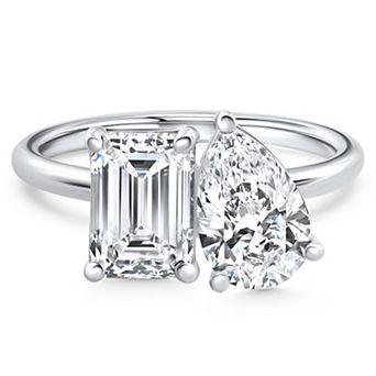 EX3 Diamond 14k Gold 3 1/2 Carat T.W. Lab-Created Diamond Pear & Emerald Cut Engagement Ring