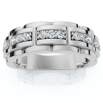 EX3 Diamond Men's 10k White Gold 1/3 Carat T.W. Lab-Created Diamond Round Anniversary Ring0