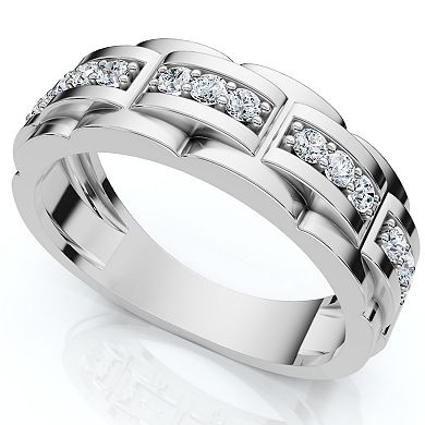 EX3 Diamond Men's 10k White Gold 1/3 Carat T.W. Lab-Created ADiamond Round Anniversary Ring