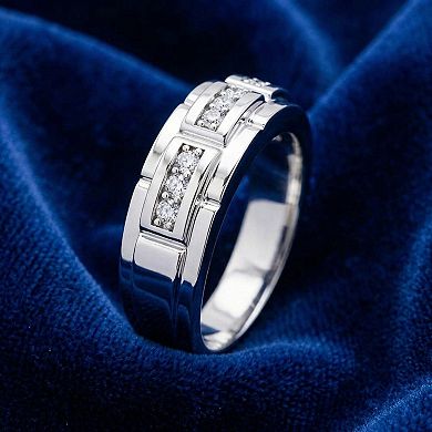 EX3 Diamond Men's 10k White Gold 1/3 Carat T.W. Lab-Created ADiamond Round Anniversary Ring