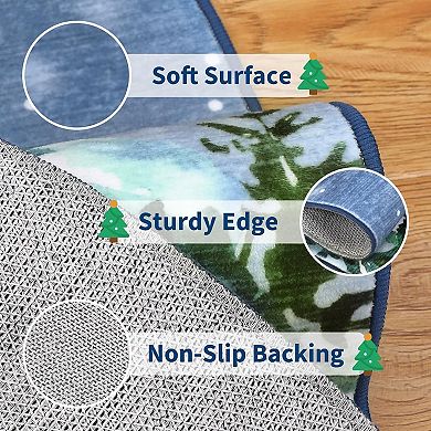 Washable Christmas Area Rug Non Slip Low Pile Polyester Indoor Holiday Floor Mat