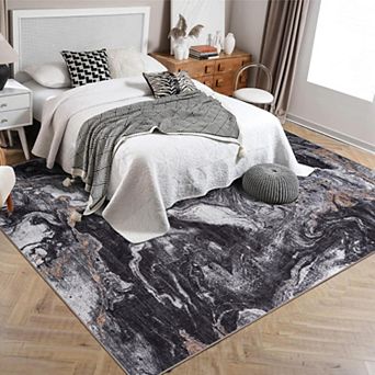 Abstract Boho Area Rug Machine Washable Non Slip Low Pile Indoor Carpet for Living Room Bedroom