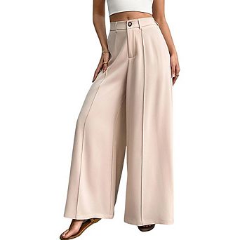 Womens Casual Wide Leg Long Palazzo Pants High Waist Loose Button Work Business Trousers