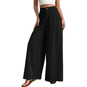 Womens Casual Wide Leg Long Palazzo Pants High Waist Loose Button Work Business Trousers
