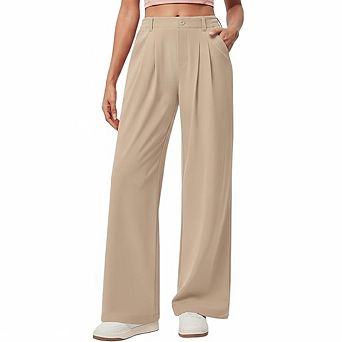 Womens Wide Leg Pants High Waisted Button Trousers Dress Slacks Business Casual Palazzo Work Pant