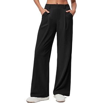 Womens Wide Leg Pants High Waisted Button Trousers Dress Slacks Business Casual Palazzo Work Pant