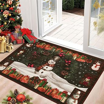 Christmas Snowman Area Rug Washable Non Slip Holiday Living Room Carpet Low Pile