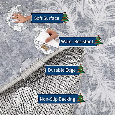 Washable Christmas Snowflake Rug Non Slip Low Pile Polyester Indoor Holiday Floor Mat