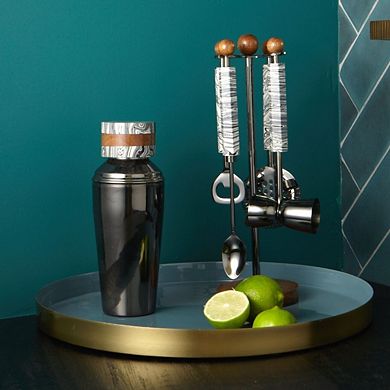 Zebra Marble & Wood Onyx Hanging Bar Set