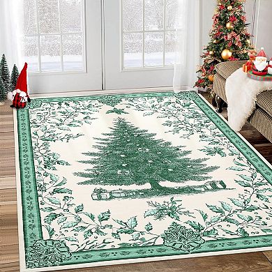 Christmas Tree Rug Washable Holiday Non Slip Soft Low Pile Floor Carpet
