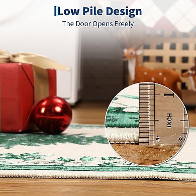 Christmas Tree Rug Washable Holiday Non Slip Soft Low Pile Floor Carpet