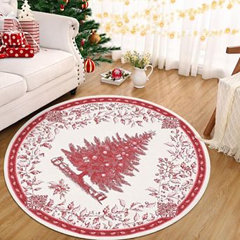 Christmas Tree Rug Washable Holiday Non Slip Soft Low Pile Floor Carpet