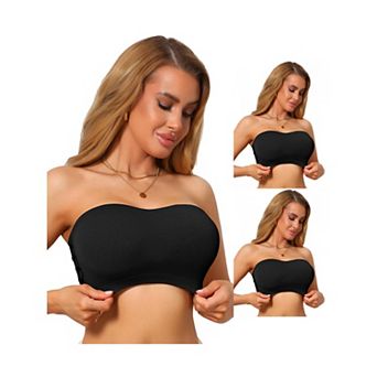 3 Packs Women's Strapless Bandeau Bra Tube Top Solid Lace Trim Hollow Out Wireless Bralette