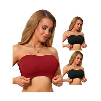 3 Packs Women's Strapless Bandeau Bra Tube Top Solid Lace Trim Hollow Out Wireless Bralette