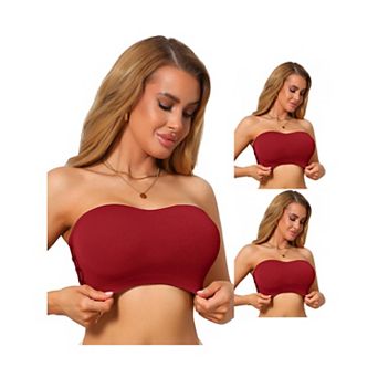 3 Packs Women's Strapless Bandeau Bra Tube Top Solid Lace Trim Hollow Out Wireless Bralette