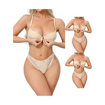 3 Packs 2 pc for Women Lace Lingerie Sets Front Closure Underwire Bra and Low Waisted Briefs Set