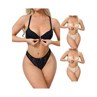 3 Packs 2 pc for Women Lace Lingerie Sets Front Closure Underwire Bra and Low Waisted Briefs Set