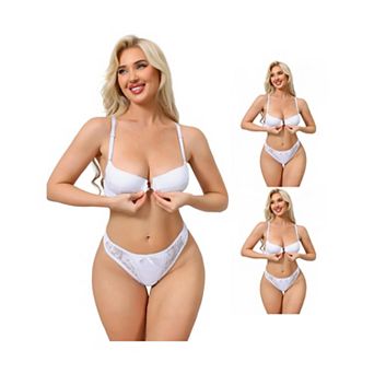 3 Packs 2 pc for Women Lace Lingerie Sets Front Closure Underwire Bra and Low Waisted Briefs Set