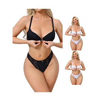 3 Packs 2 pc for Women Lace Lingerie Sets Front Closure Underwire Bra and Low Waisted Briefs Set