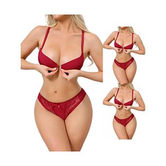 3 Packs 2 pc for Women Lace Lingerie Sets Front Closure Underwire Bra and Low Waisted Briefs Set