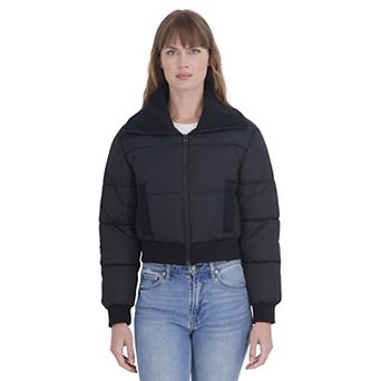 Juniors' Sebby Knit Trim Drop Shoulder Puffer Jacket