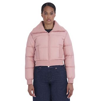 Juniors' Sebby Knit Trim Drop Shoulder Puffer Jacket