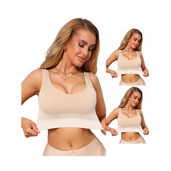 3 Packs Women's U-Neck Sports Bra Seamless Breathable Fitness Workout Wide Strap Padded Tank Top