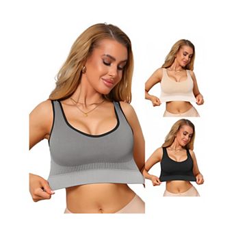 3 Packs Women's U-Neck Sports Bra Seamless Breathable Fitness Workout Wide Strap Padded Tank Top