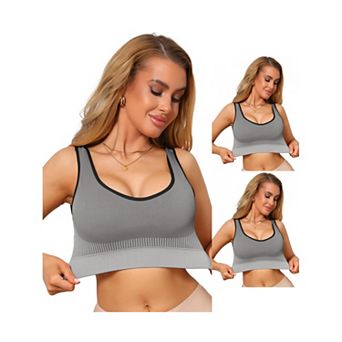 3 Packs Women's U-Neck Sports Bra Seamless Breathable Fitness Workout Wide Strap Padded Tank Top