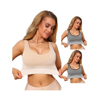 3 Packs Women's U-Neck Sports Bra Seamless Breathable Fitness Workout Wide Strap Padded Tank Top