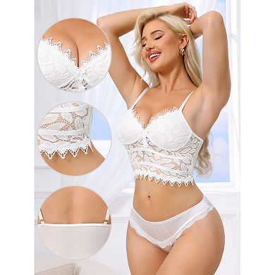 3 Packs Women's Lace Camisole Plunge Sheer Sleeveless Strap Tank See Through Mesh Back with Thin Cup