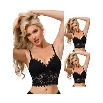 3 Packs Women's Lace Camisole Plunge Sheer Sleeveless Strap Tank See Through Mesh Back with Thin Cup