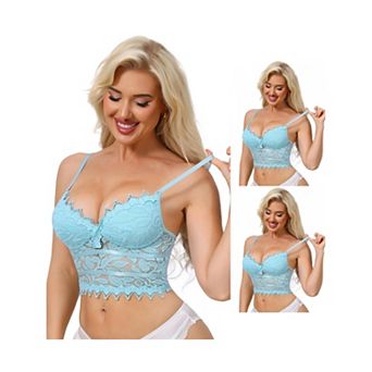 3 Packs Women's Lace Camisole Plunge Sheer Sleeveless Strap Tank See Through Mesh Back with Thin Cup
