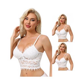 3 Packs Women's Lace Camisole Plunge Sheer Sleeveless Strap Tank See Through Mesh Back with Thin Cup