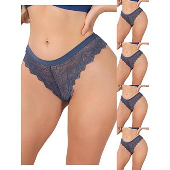 5 Packs Women's Lace Thong Bow Low Rise Cute Soft Bikini Underwear