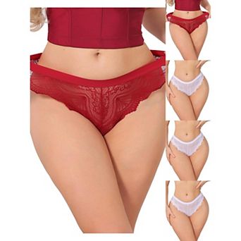 5 Packs Women's Lace Thong Bow Low Rise Cute Soft Bikini Underwear