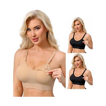 3 Packs Women's Full Coverage Adjustable Buckled Straps Nursing Bra V-Neck Wireless Bralettes