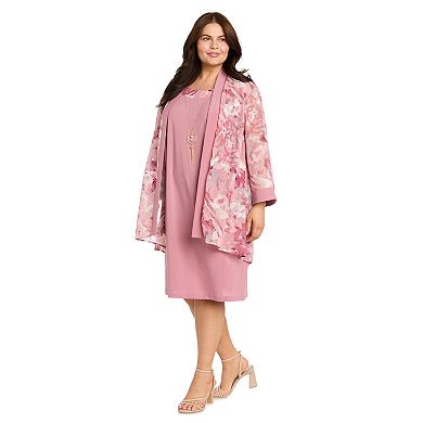 Plus Size R&M Richards Floral Chiffon Jacket & Tank Dress Set