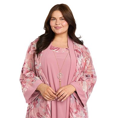 Plus Size R&M Richards Floral Chiffon Jacket & Tank Dress Set