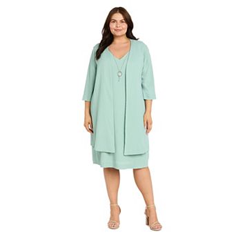 Plus Size R&M Richards Crinkle Knit Jacket Dress with Necklace
