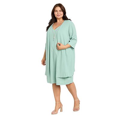 Plus Size R&M Richards Crinkle Knit Jacket Dress with Necklace